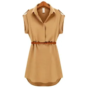Fashionable Short Sleeve Stretchable Casual Mini Dress with Belt