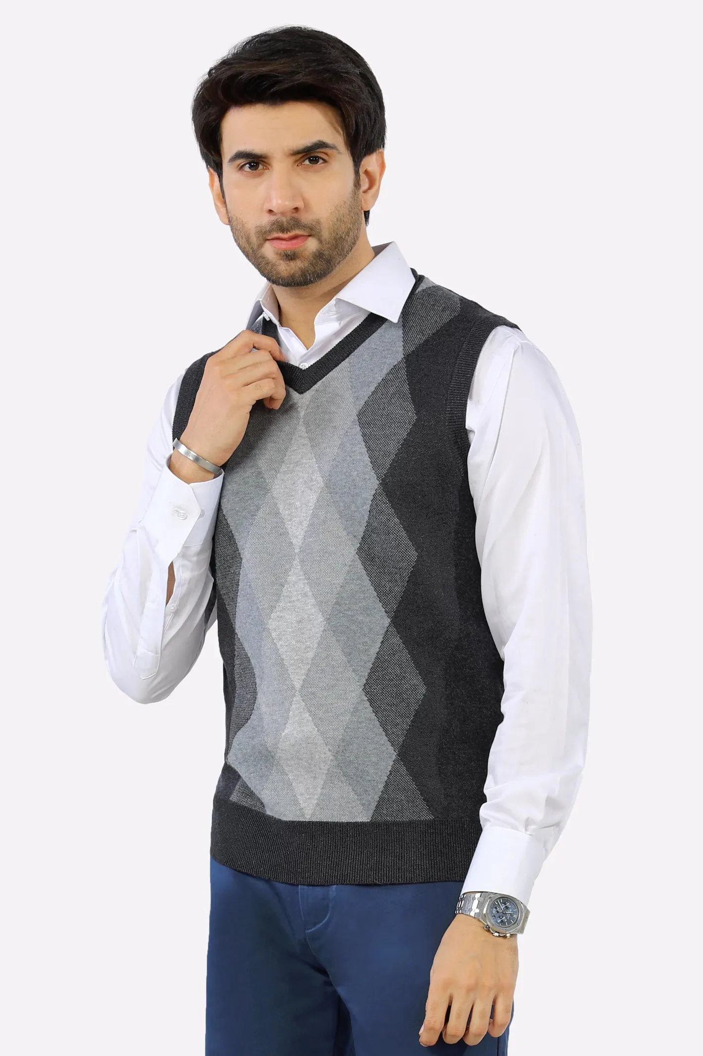 Grey V-Neck Gents Sweater
