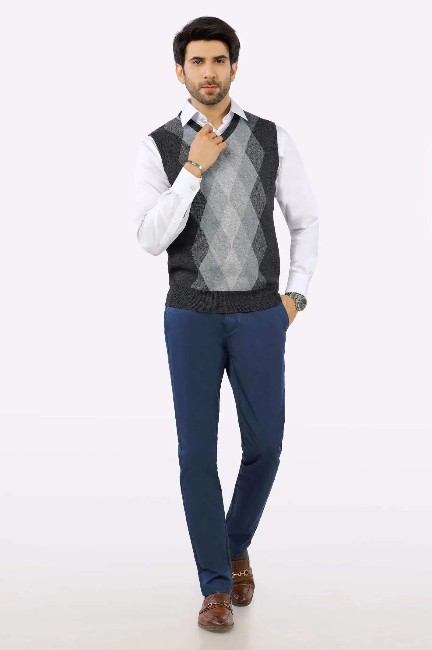 Grey V-Neck Gents Sweater