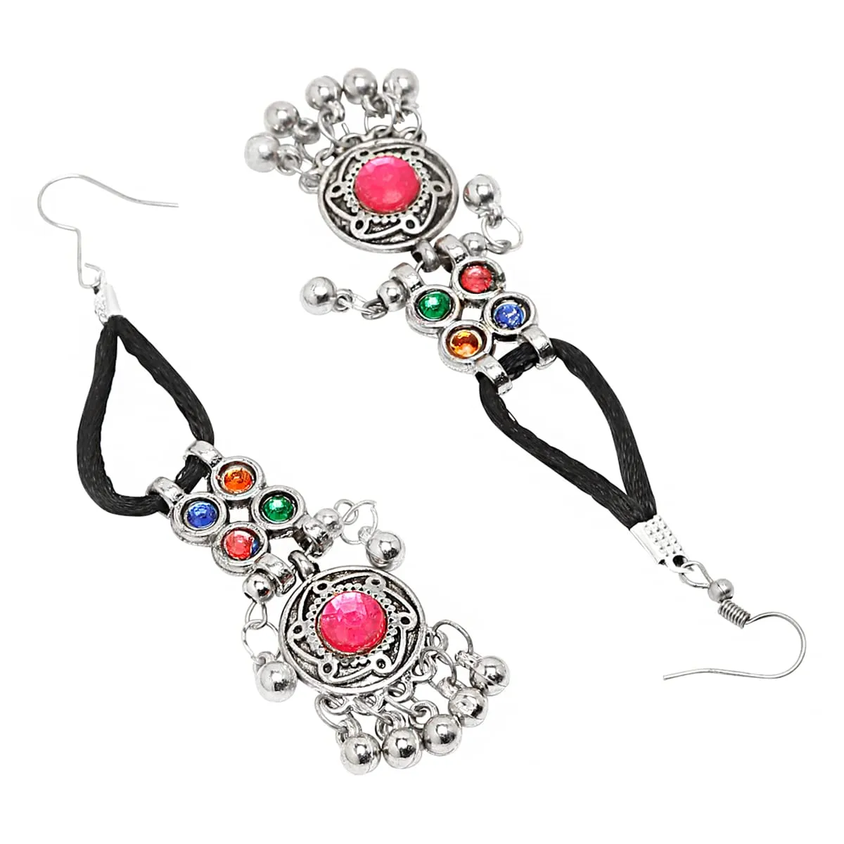 Yellow Chimes Jewellery Set for Women and Girls Traditional Silver Oxidised Jewellery Set Multicolor Silver Oxidised Necklace Set | Birthday Gift For Girls and Women Anniversary Gift for Wife